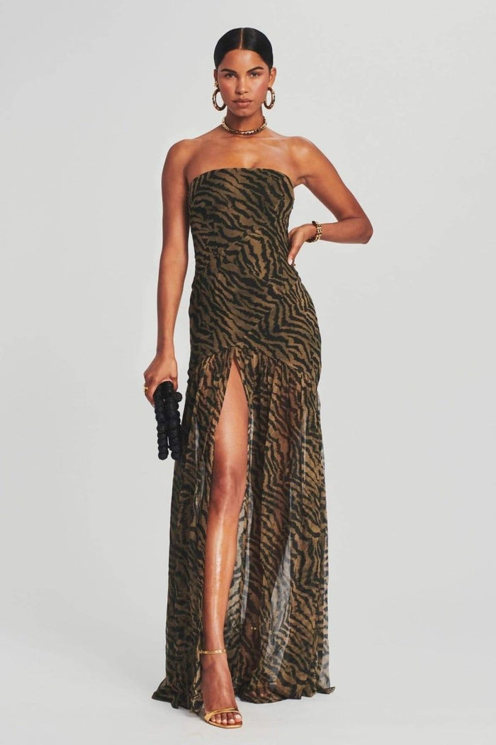 Jade - Women's Party Dress with Strapless Neckline and High Split Maxi Length