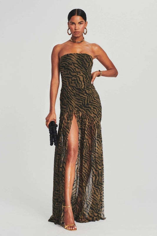 Jade - Women's Party Dress with Strapless Neckline and High Split Maxi Length