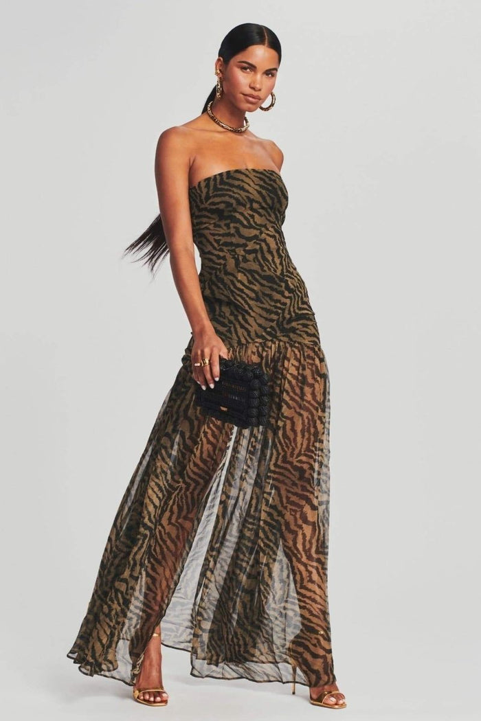 Jade - Women's Party Dress with Strapless Neckline and High Split Maxi Length