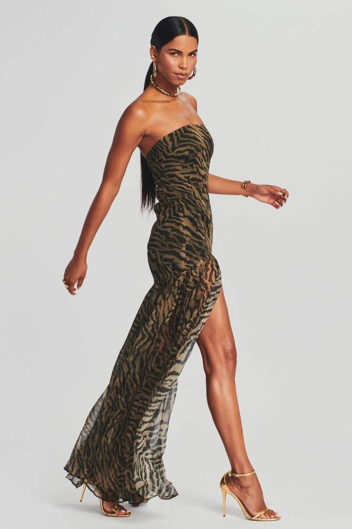 Jade - Women's Party Dress with Strapless Neckline and High Split Maxi Length