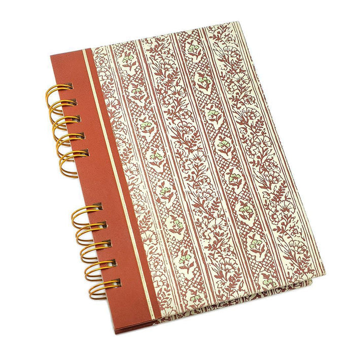 OB301B $48 - Maroon Floral Stripe Cover - Cookbook Wire-Bound Mixed Paper Notebook