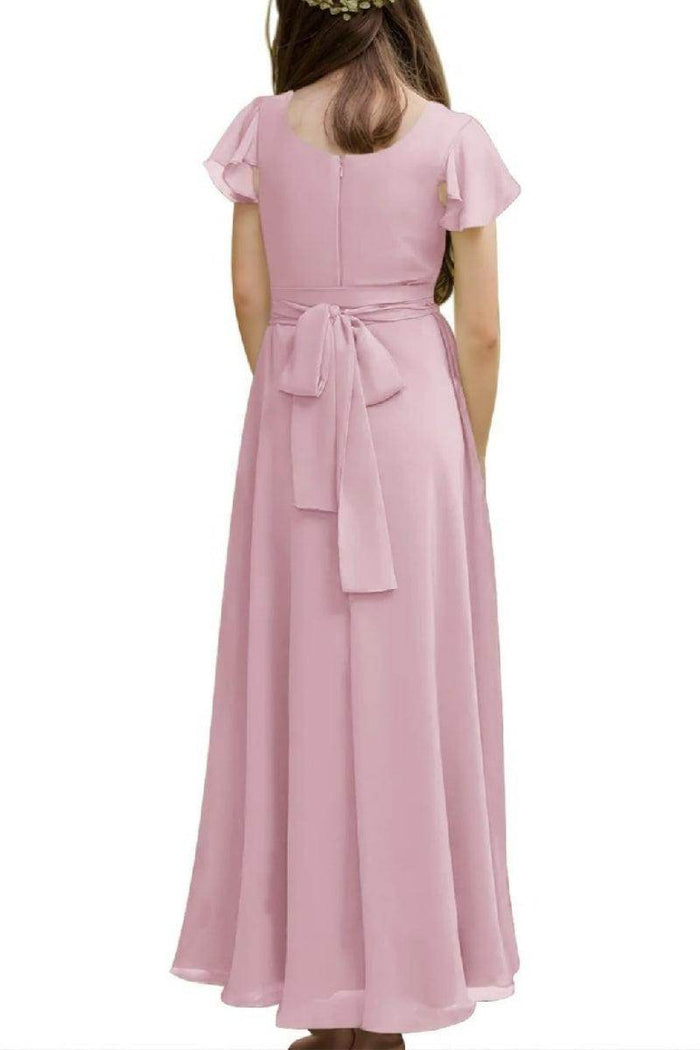 Junior Bridesmaid Dress Short Sleeve Prom Gown B0C14DFKQ2 - COCOMELODY