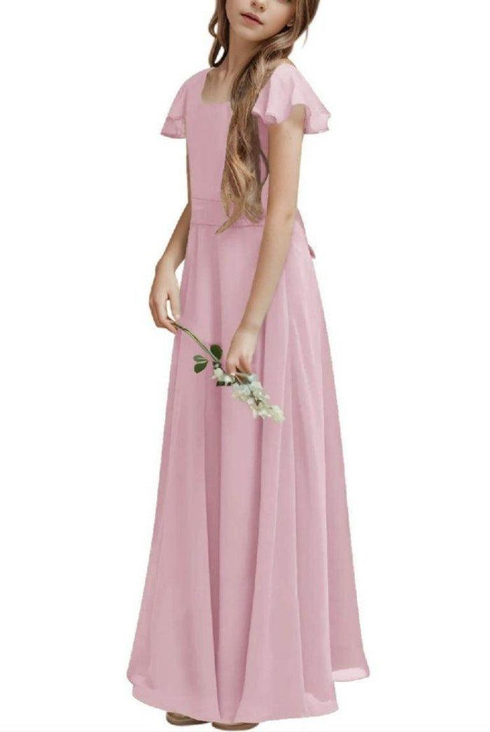 Junior Bridesmaid Dress Short Sleeve Prom Gown B0C14DFKQ2 - COCOMELODY