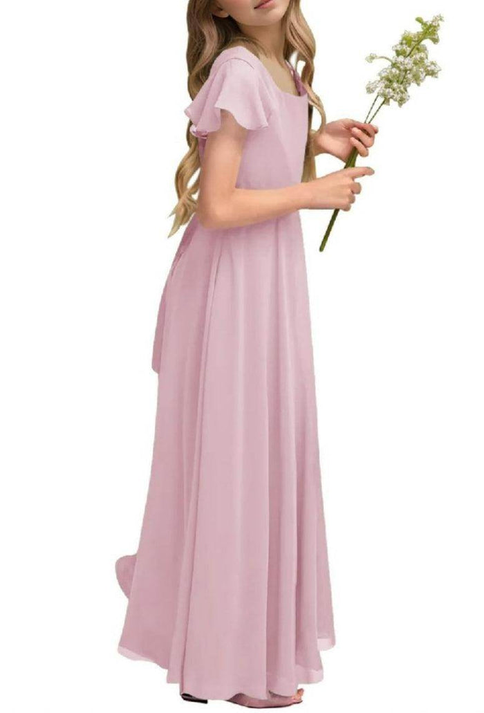 Junior Bridesmaid Dress Short Sleeve Prom Gown B0C14DFKQ2 - COCOMELODY