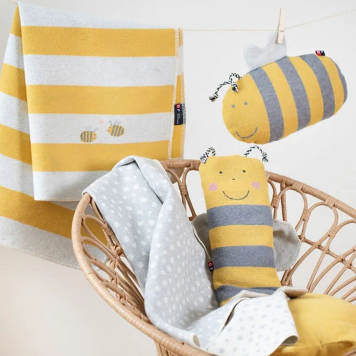 Juwel Baby Flannel Blanket - Stripes with Embroidered Bees