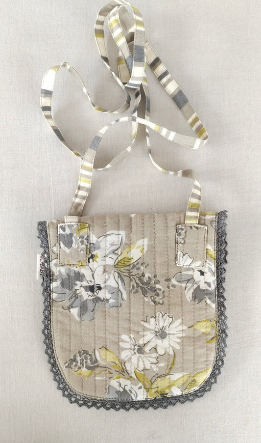 Brown Floral & Stripe Kids' Small Tote Bag with Magnetic Closure and Lace Detailing PURSE Yo Baby India