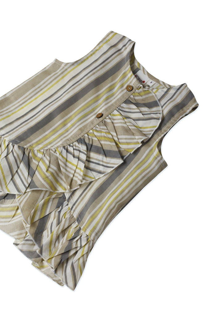 Kids 2-Piece Set: Brown Striped Ruffle Top & Floral Pants with Elastic Hem TOP & PANTS SET Yo Baby India