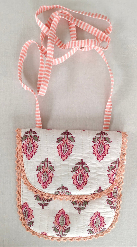 Coral Booti & Stripe Kids' Small Tote Bag with Magnetic Closure and Lace Detailing PURSE Yo Baby India