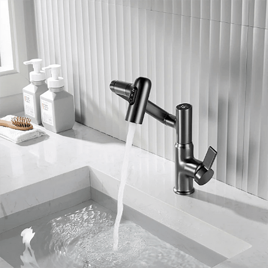 Kitchen Faucet | 360° Swivel | Height Adjustable | Temperature Display | Stainless Steel | 14.2 Inches