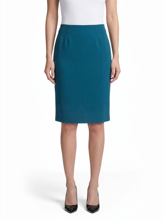 Knee-Length Pencil Skirt, Stretch Crepe, Bottle Teal | Kasper