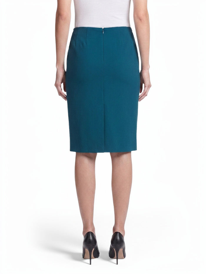 Knee-Length Pencil Skirt, Stretch Crepe, Bottle Teal | Kasper