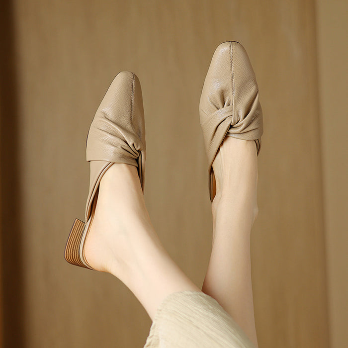 knotted faux leather mules with stacked block heels – AVIA