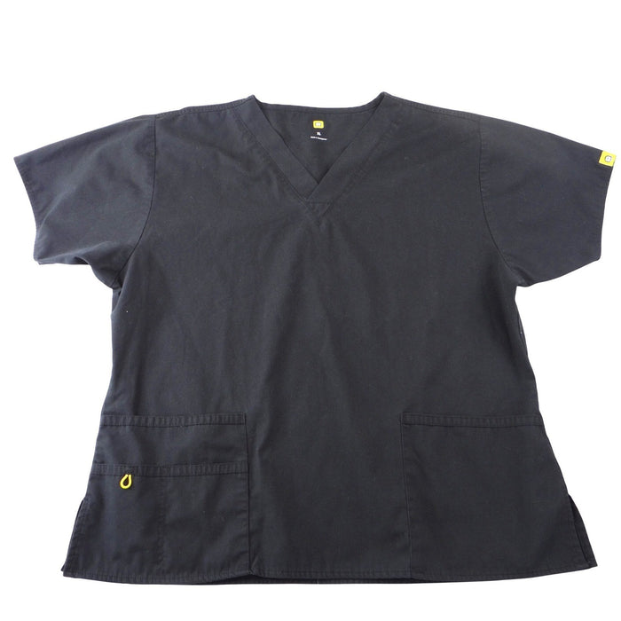 Koi Womens XL Black V Neck Short Sleeve Medical Scrub Top Front Pockets0
