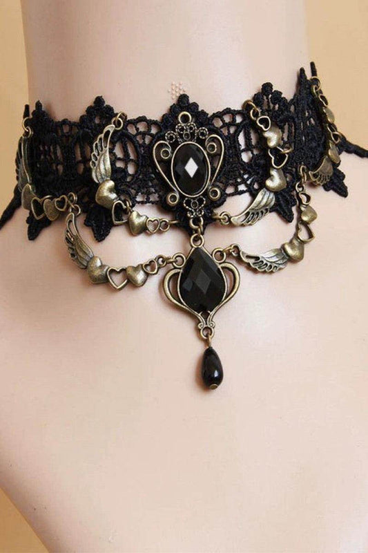 Lace and Alloy Necklaces with Crystals 630482029009 - COCOMELODY