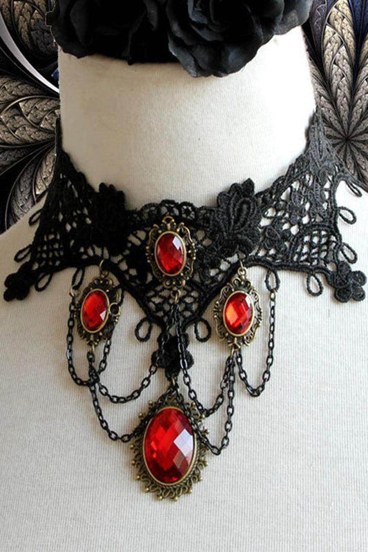 Lace and Alloy Necklaces with Crystals 652879746982 - COCOMELODY