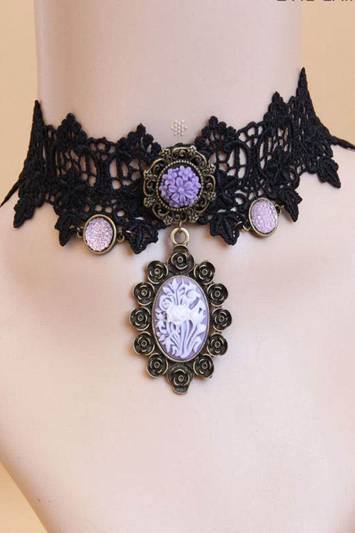 Lace and Alloy Necklaces with Crystals 652879746982 - COCOMELODY
