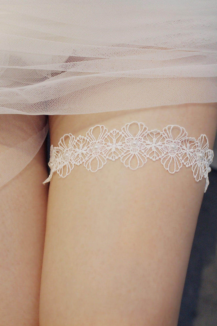 Lace Wedding Garter with Pearls CZ0313 - COCOMELODY