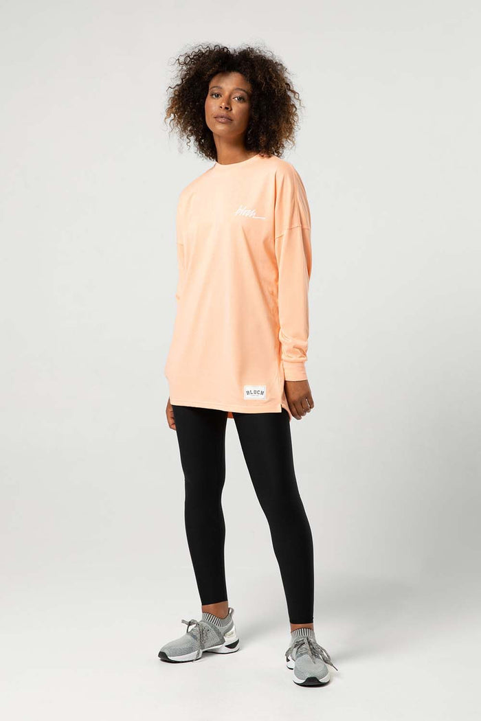 Ladies Bloch Print Oversized Long Sleeve Tee