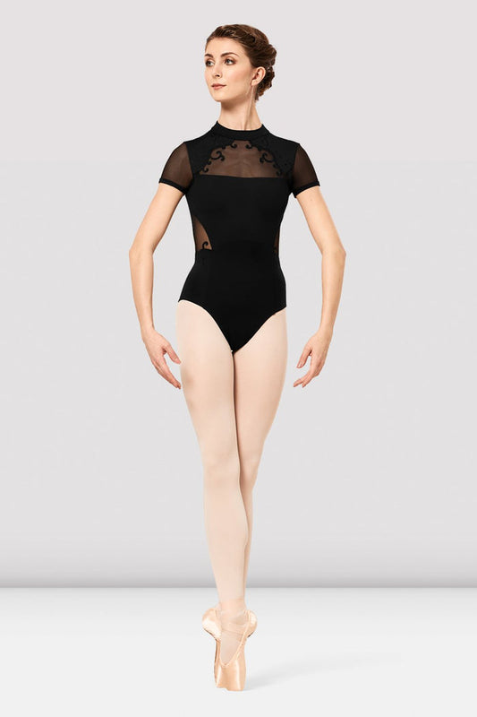Ladies Boutique Spliced Swirled Embroidered Leotard