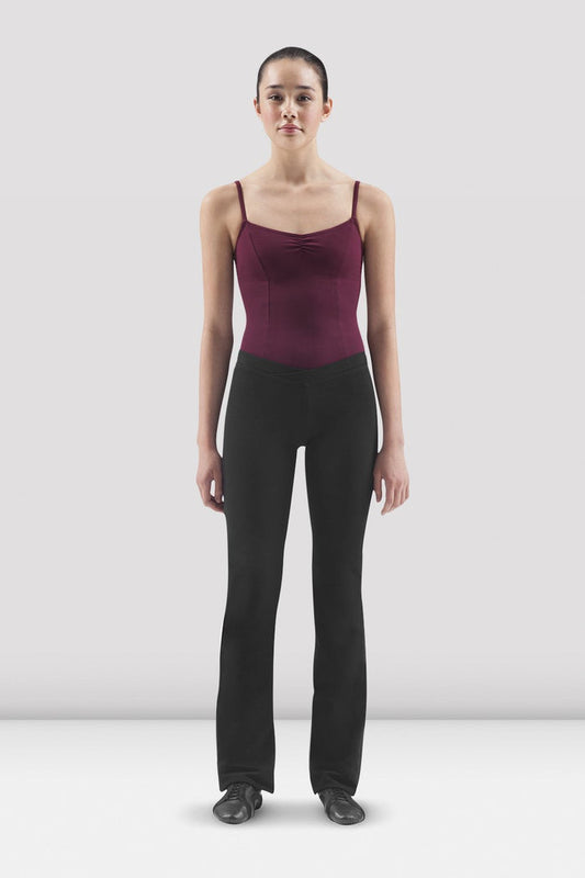 Black Bloch Ladies Ecarte V Front Jazz Pant on female model in parallel