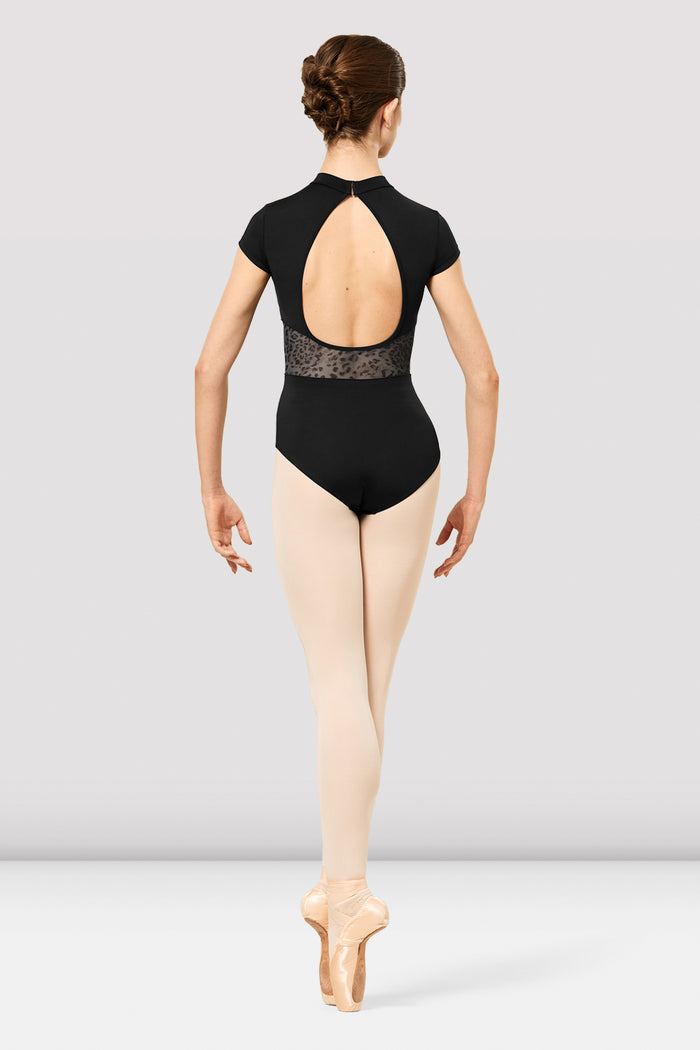 Ladies Keina Animal Print Mesh Cap Sleeve Leotard