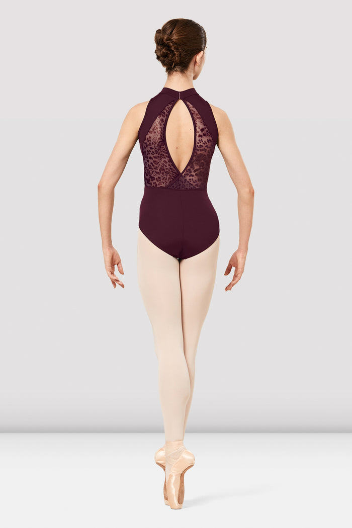 Ladies Latrishia Animal Print Mesh Halter Leotard