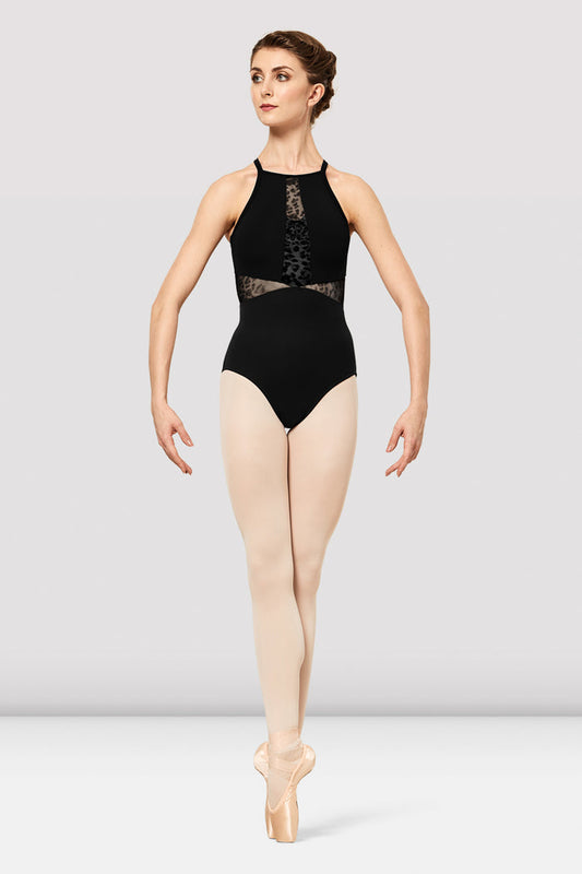 Ladies Lorita High Neck Animal Print Mesh Leotard