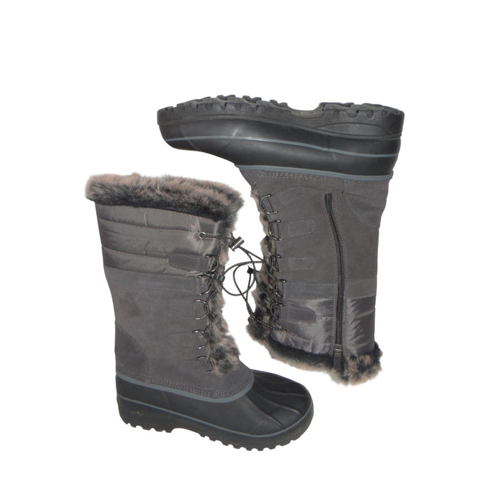 Lands End Womens Gray Faux Fur Trim Tall Snow Boots V3838/F4116 Size 10B0