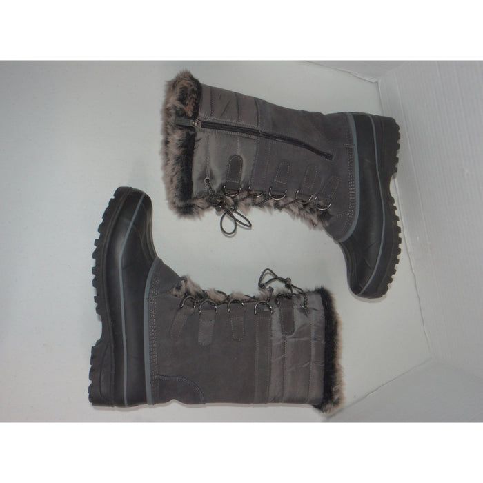 Lands End Womens Gray Faux Fur Trim Tall Snow Boots V3838/F4116 Size 10B1