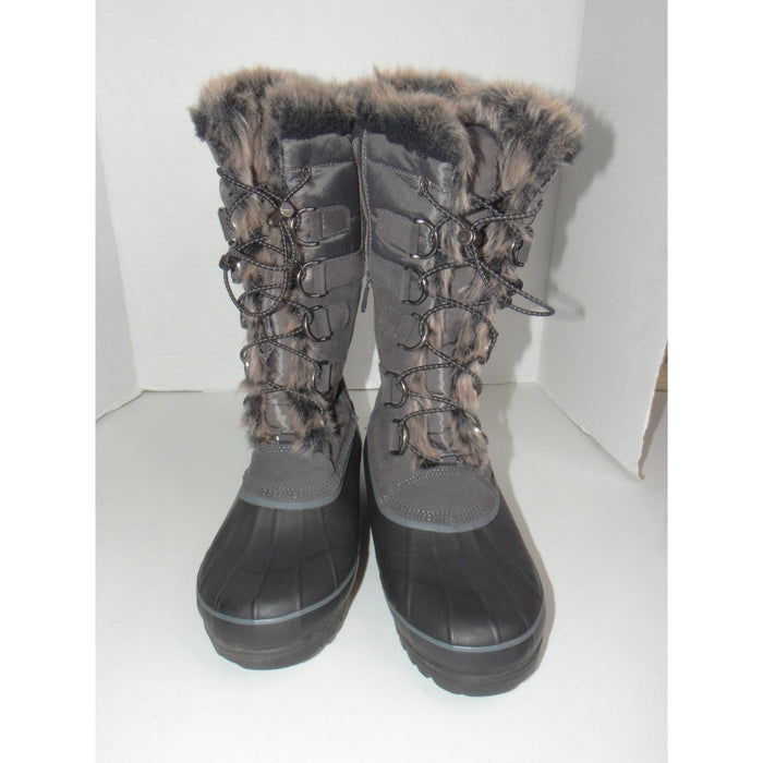 Lands End Womens Gray Faux Fur Trim Tall Snow Boots V3838/F4116 Size 10B4