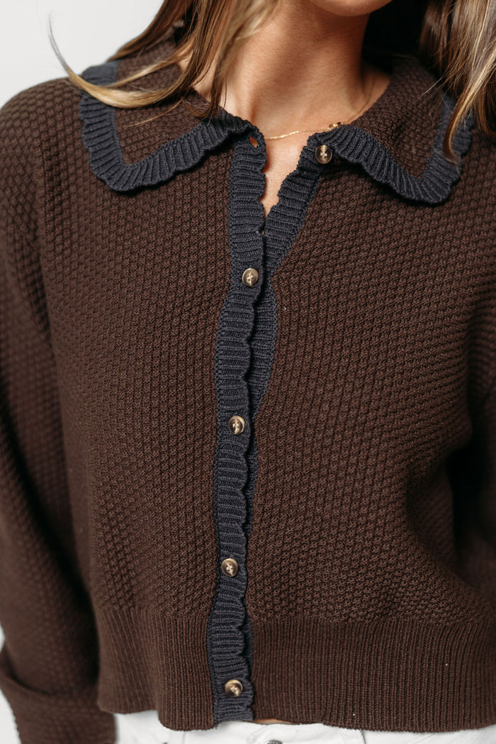 Laurel Scallop Edge Cardigan in Dark Chocolate
