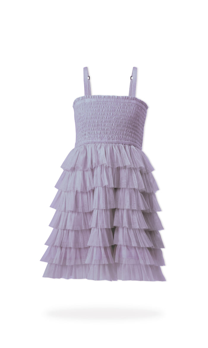 Lavender Tiered Tulle Dress with Nylon Net Frills and Adjustable Straps Dress Yo Baby India