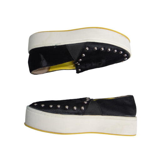 Le Saunda x Minions Pony Hair Studded Platform Slip On Shoes Black Yellow 360