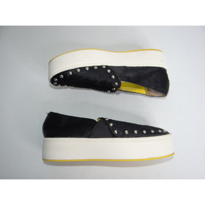 Le Saunda x Minions Pony Hair Studded Platform Slip On Shoes Black Yellow 361