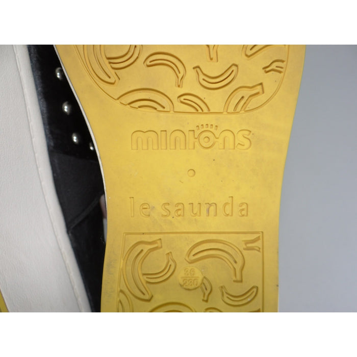 Le Saunda x Minions Pony Hair Studded Platform Slip On Shoes Black Yellow 364