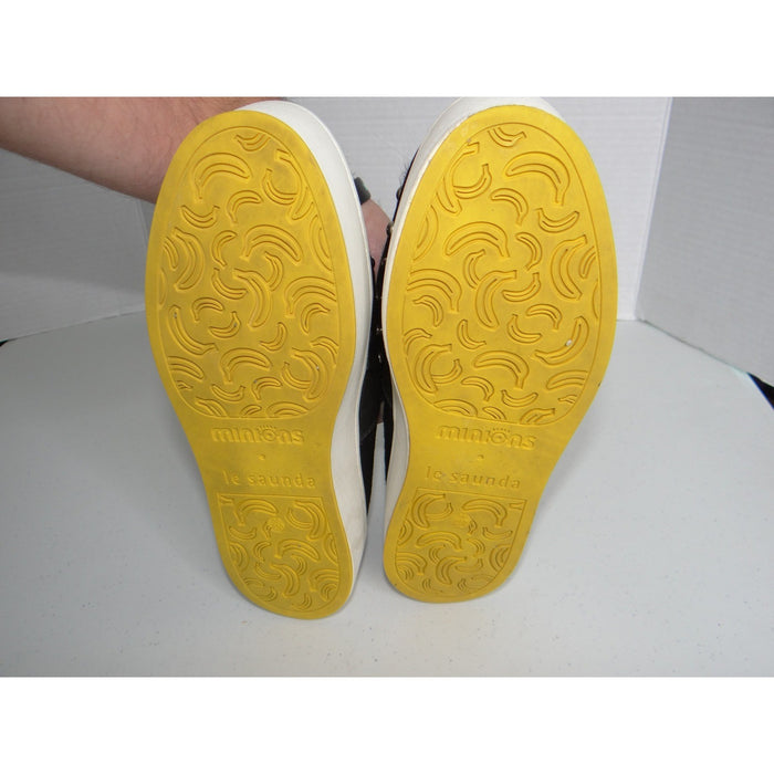 Le Saunda x Minions Pony Hair Studded Platform Slip On Shoes Black Yellow 365