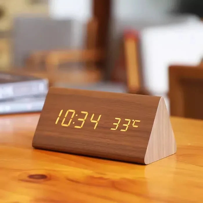 LED Alarm Clock | Voice Control | Wooden Design | Temperature Display & 3 Alarms