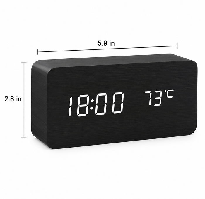 LED Alarm Clock | Voice Control | Wooden Design | Temperature Display & 3 Alarms