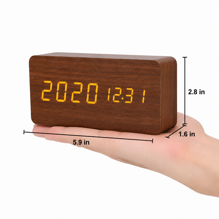 LED Alarm Clock | Voice Control | Wooden Design | Temperature Display & 3 Alarms