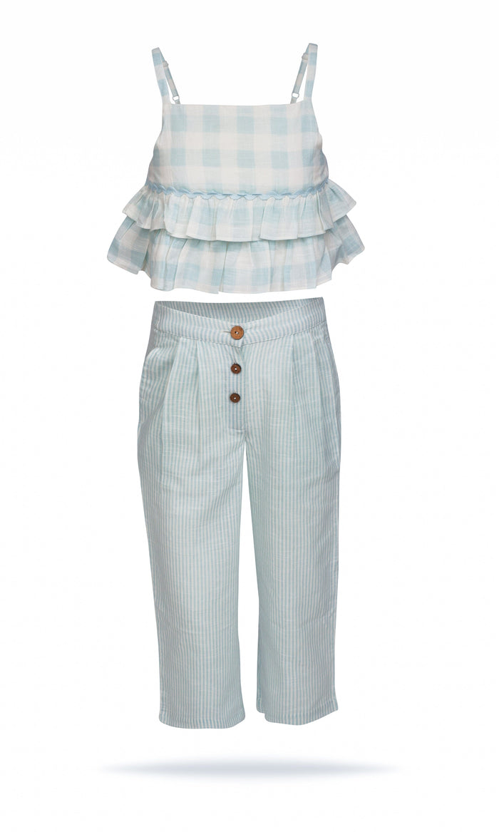 Adorable 2-Piece Light Blue Checks Top & Striped Pants Set for Kids & Infants top & pant set Yo Baby India