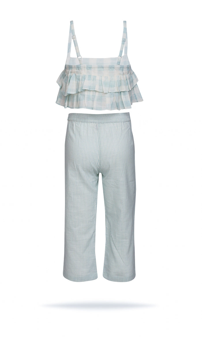 Adorable 2-Piece Light Blue Checks Top & Striped Pants Set for Kids & Infants top & pant set Yo Baby India
