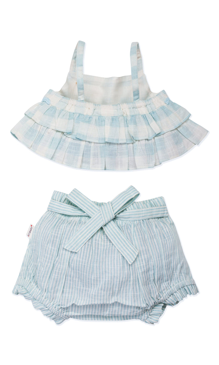 Adorable 2-Piece Light Blue Checks Top & Striped Pants Set for Kids & Infants top & pant set Yo Baby India