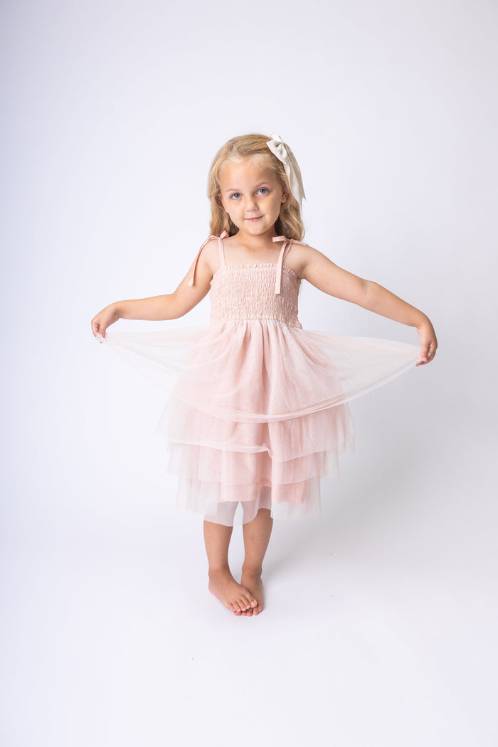 Light Pink Tulle Solid Color Ruffle Dress Dress Yo Baby India