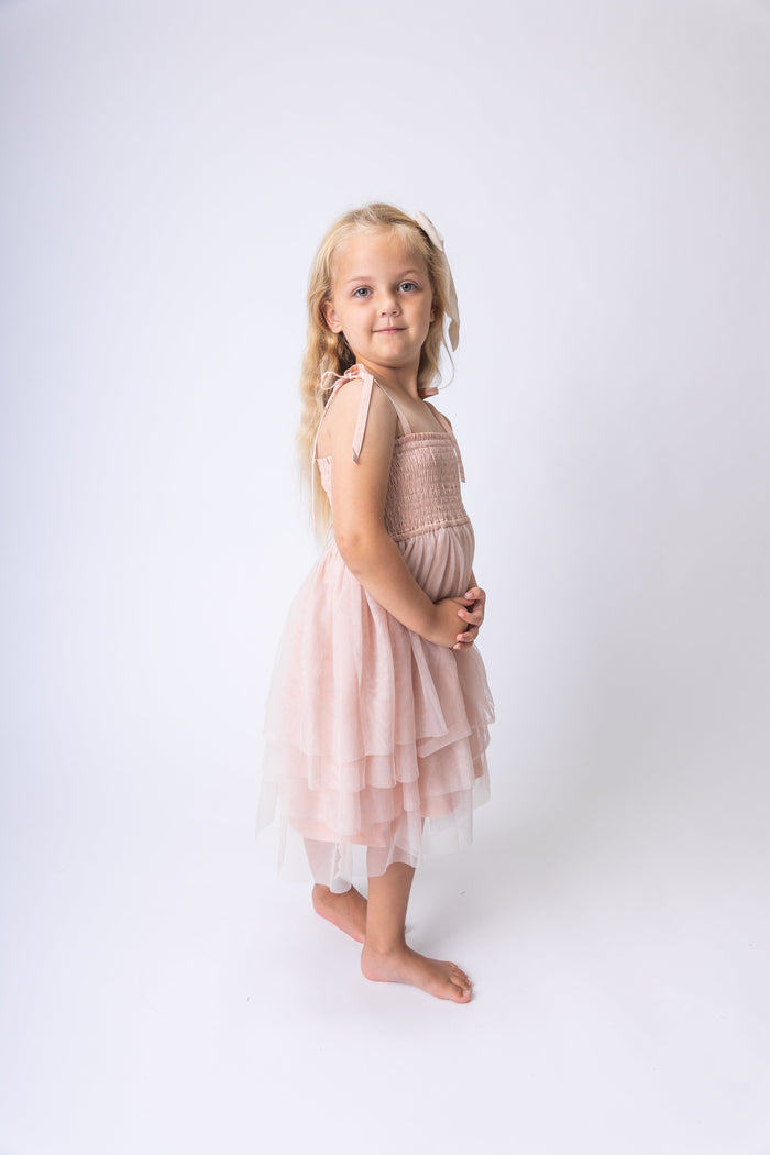 Light Pink Tulle Solid Color Ruffle Dress Dress Yo Baby India