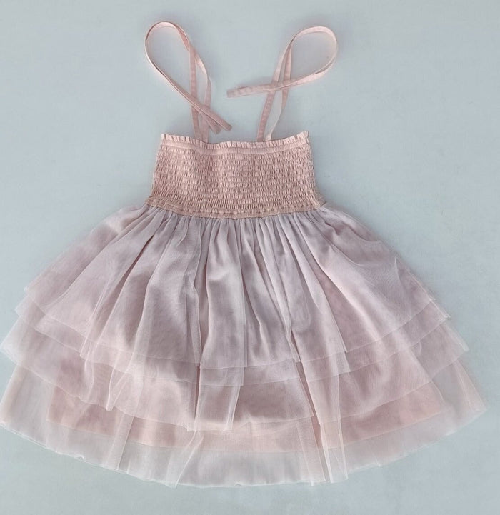 Light Pink Tulle Solid Color Ruffle Dress Dress Yo Baby India