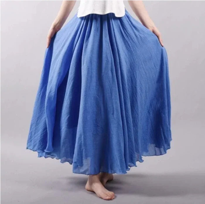 Lily - Flowy Women's Linen Maxi Skirt with Elasticated Waist and Double Layer Hem