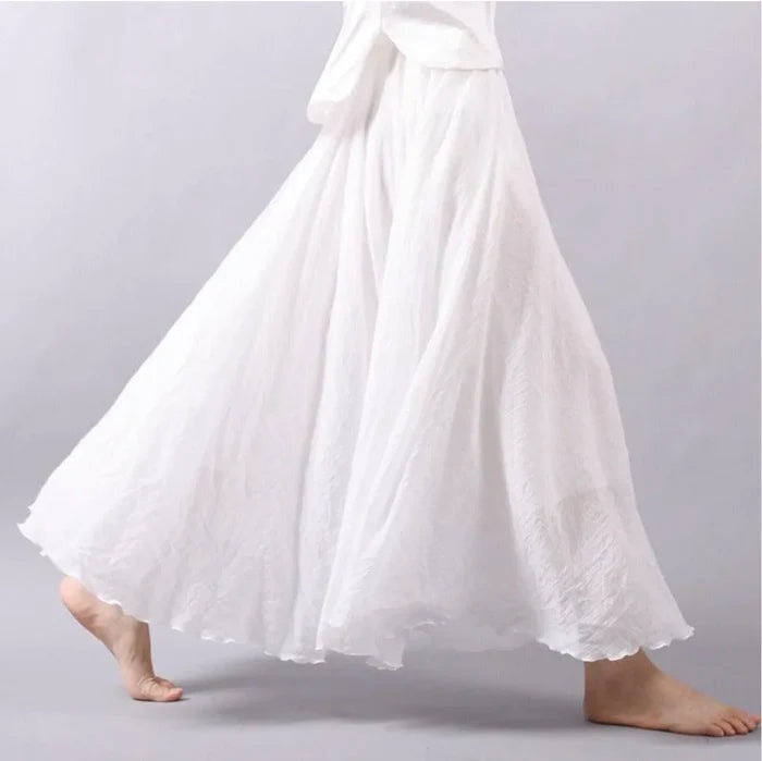 Lily - Flowy Women's Linen Maxi Skirt with Elasticated Waist and Double Layer Hem