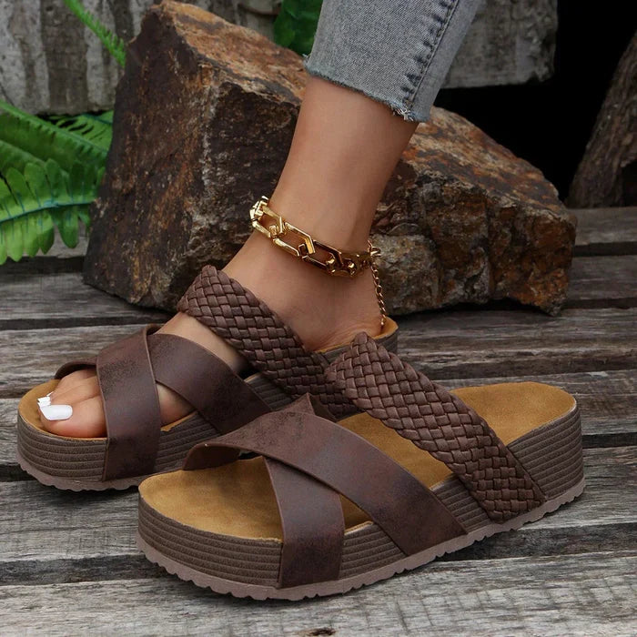 Lily - Trendy Women's Orthopedic Sandals Platform Slide with Cross Strap and Woven Detail