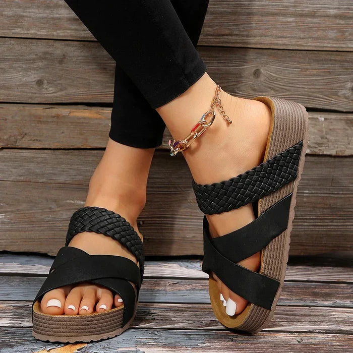 Lily - Trendy Women's Orthopedic Sandals Platform Slide with Cross Strap and Woven Detail