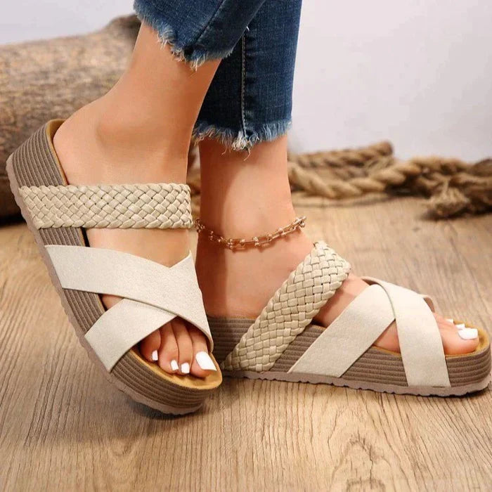 Lily - Trendy Women's Orthopedic Sandals Platform Slide with Cross Strap and Woven Detail